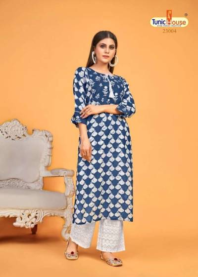 Blue Sky By Tunic House Fancy Muslin Silk Top With Palazzo Collection